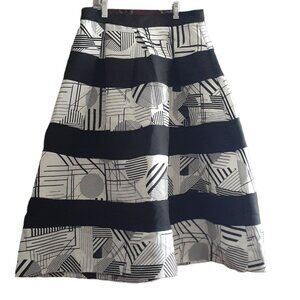 DO+BE Skirt Fully Lined Geometric Quirky Black White Ecclectic Pleated Deco M